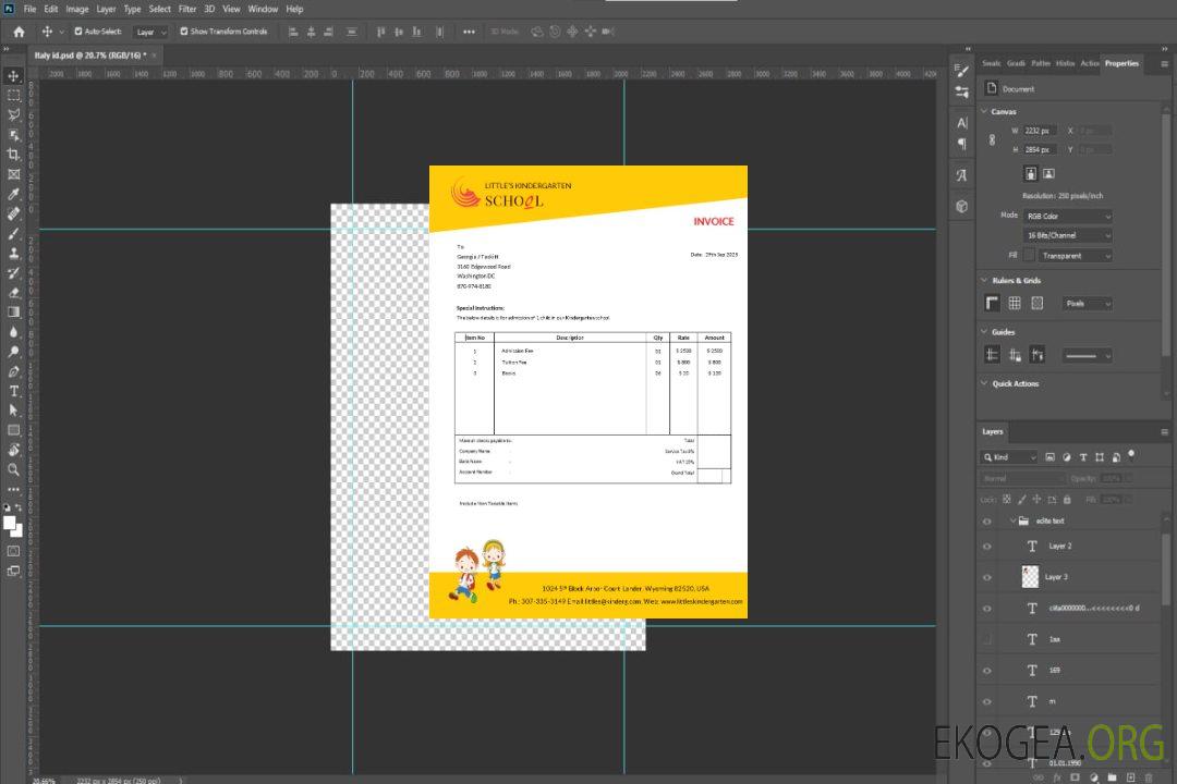 Modèle de facture d'école maternelle template